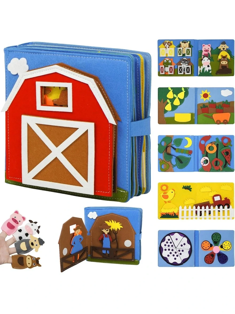 Kids Felt Barn Activity Quiet Book - Blue & Red